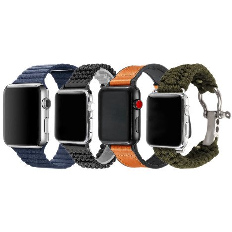 Set 4 Curele iUni compatibile cu Apple Watch 1/2/3/4/5/6/7, 44mm, Bleumarin, Negru, Maro, Verde