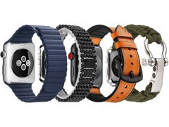 Set 4 Curele iUni compatibile cu Apple Watch 1/2/3/4/5/6/7, 44mm, Bleumarin, Negru, Maro, Verde